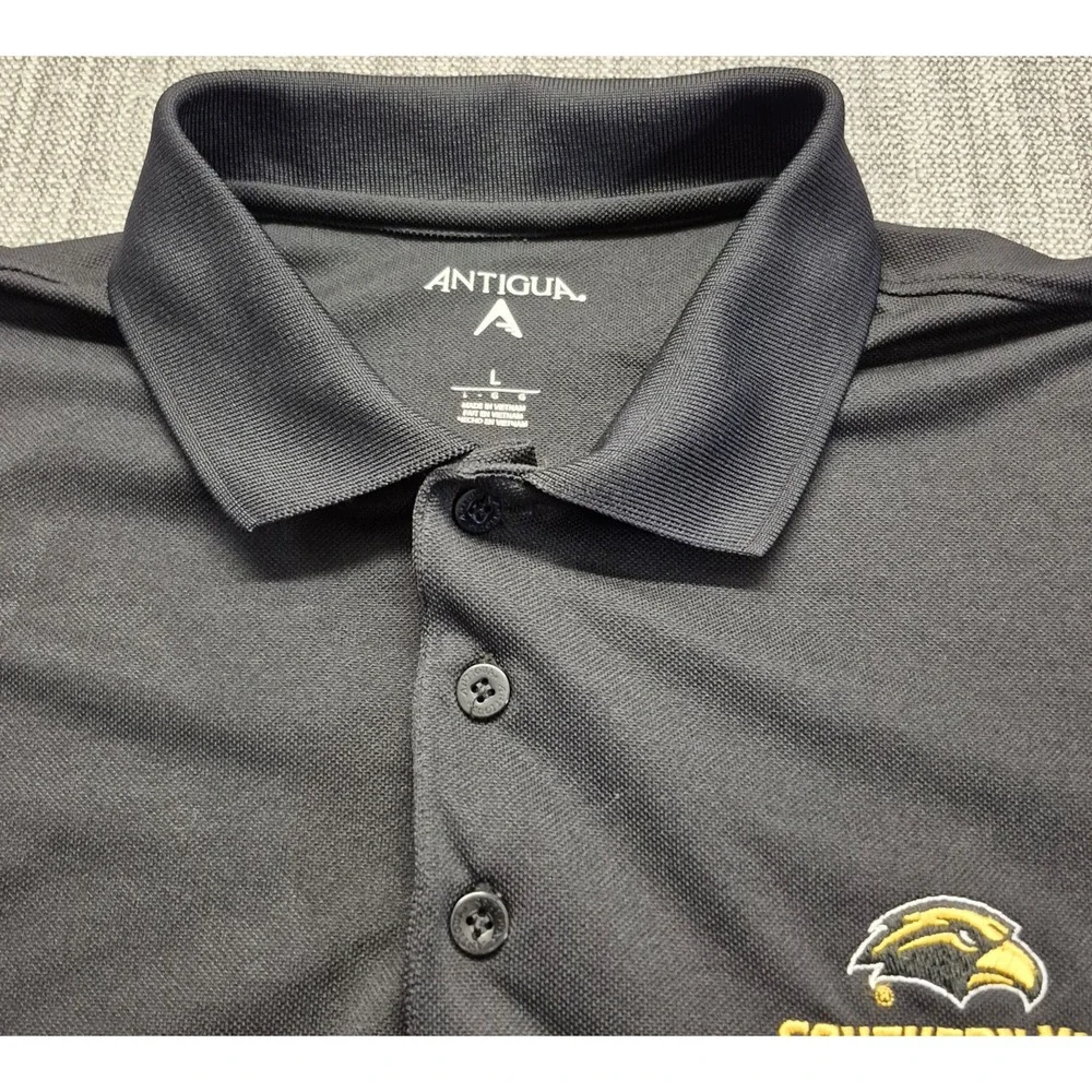 Southern Miss Golden Eagles men's black Antigua Polo shirt Large school logo
